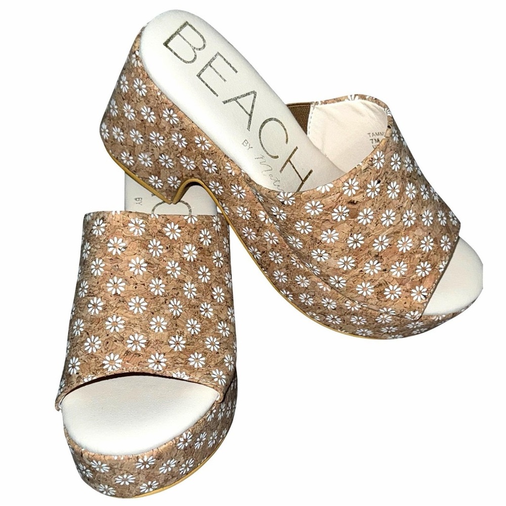 BEACH By Matisse Tan Floral Platform Mules